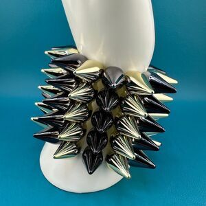 Vintage Spike Bracelet 5 Row Shiny Gold Silver Tone Acrylic Stretch Punk Rock
